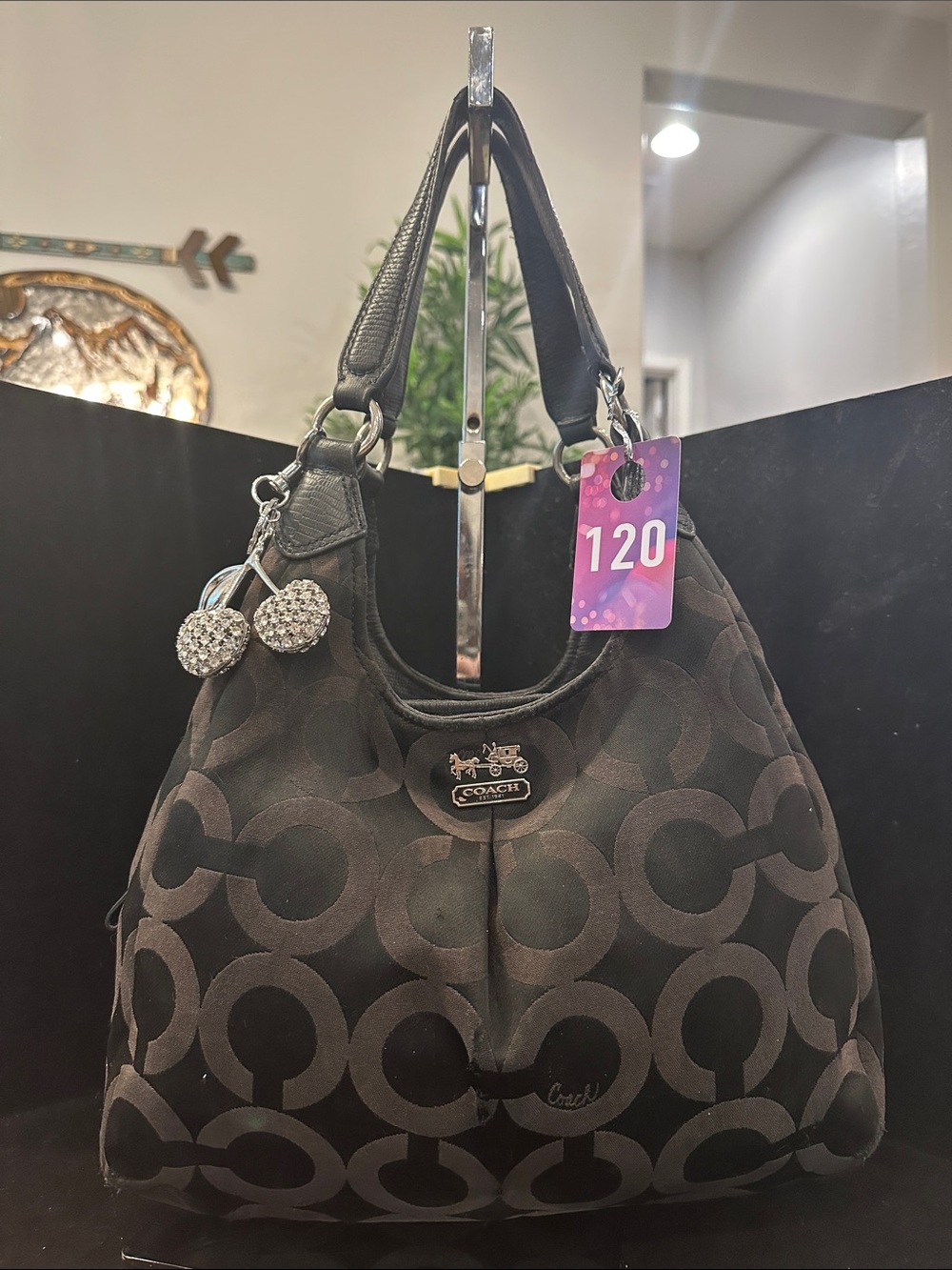 Coach #120 Black Signature Jaquard Hobo